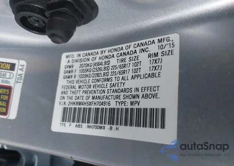 2015 Honda Cr-V Ex from USA, damaged, VIN 2HKRM4H5XFH704916